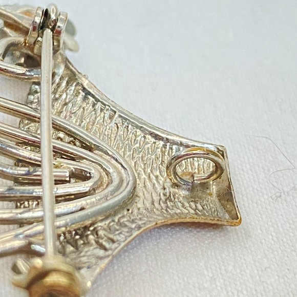 Silver Tone Brooch/Pendant Multicolor Rhinestone Flowers In Woven Basket - Picture 6 of 7